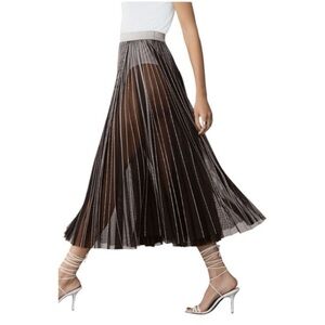 Black Pleated Mesh Pull-On Midi Skirt Semi-Sheer  Witchy Whimsigoth Sexy Size S